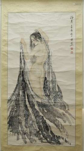 Chinese Watercolor Nude Lade Painting