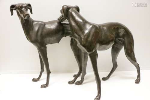 Pair of Bronze French Couple Dogs