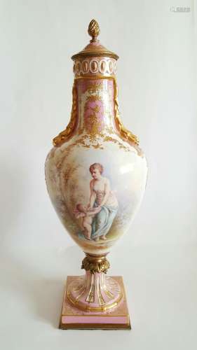 19th.C French Sevres Vase Gilt Bronze Cherubs