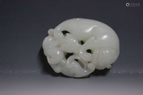 Chinese White Jade Carved Beast