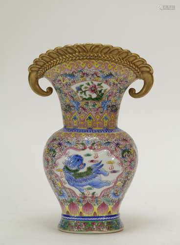 Chinese Famille Rose Porcelain Vase, Marked