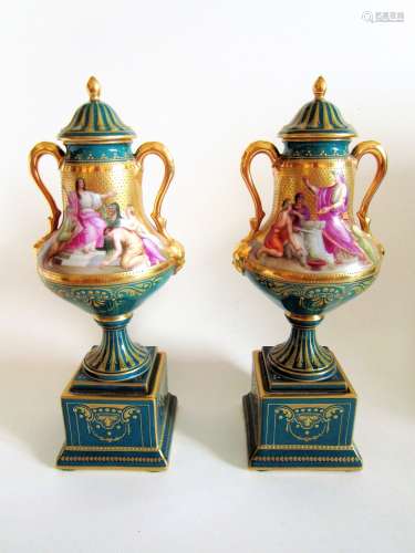 Fine Pair Antique Royal Vienna Porcelain Urns