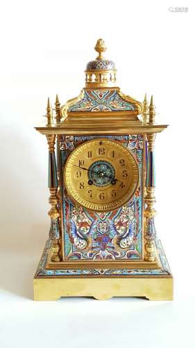 Fine 19C French Gilt Bronze Enamel Mantel Clock