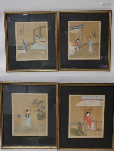 Four Pieces of Chinese Paintings on Frame
