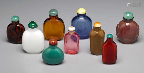 18th-19th century A group of nine glass snuff bottles