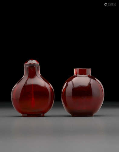 1800-1880 Two ruby-red glass snuff bottles