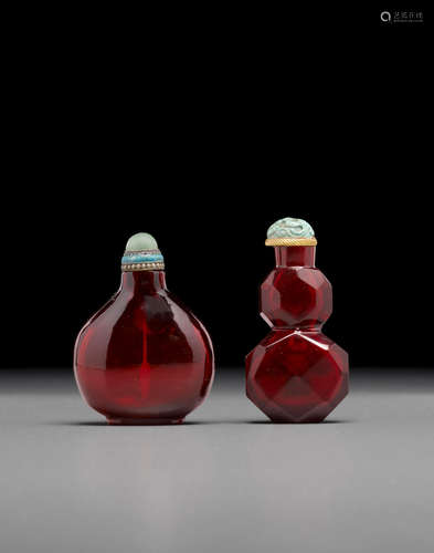 1800-1880 Two ruby-red glass snuff bottles