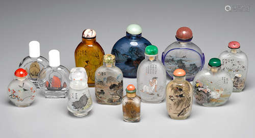 A group of thirteen glass snuff bottles