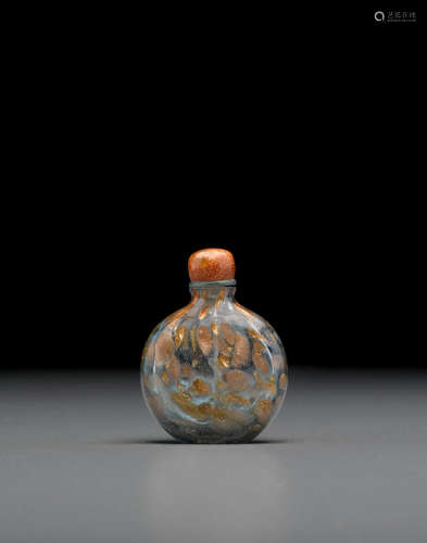 Probably Imperial, attributed to the Palace Workshops, Beijing, 1740-1820 A gold aventurine-splashed pale blue glass snuff bottle