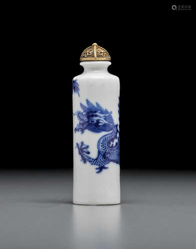 Jingdezhen kilns, 1820-1860 A blue and white porcelain 'dragon' snuff bottle