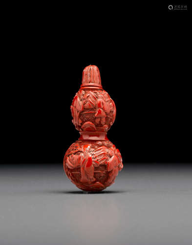 1820-1880 A Cinnabar lacquered double-gourd snuff bottle