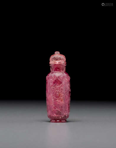 1800-1880 A carved tourmaline snuff bottle