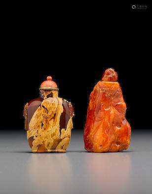 1820-1920 Two amber snuff bottles