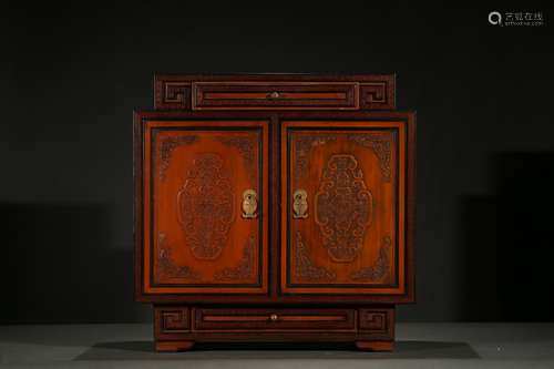 An Imperial bamboo veneer carved cabinet