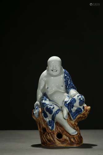 A blue and white ceramic Maitreya