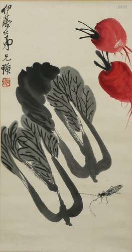 Qi Baishi: color and ink on paper 'vegetables' painting