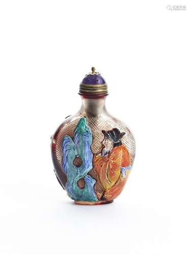 A glass painted overlay snuff bottle