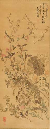 Gao Fenghan: color and ink on silk 'flowers' painting