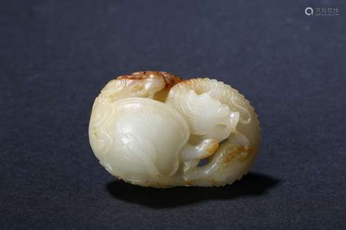 A white and russet jade 'dragon turtle' carving