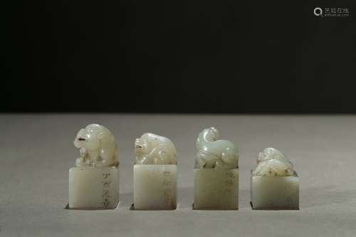 A group of jade carved mythical lion seals