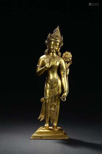 A gilt-bronze figure of standing Bodhisattva