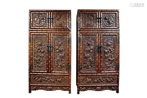 Pair of large hardwood 'lion' compound cabinets