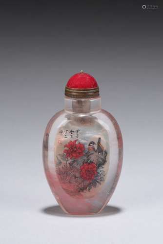 An inside-painted 'Flower and bird' glass snuff bottle