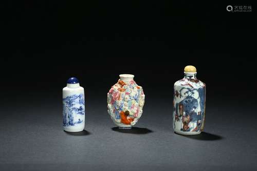 A set of three ceramic snuff bottles