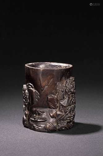 An agarwood 'landscape' brushpot