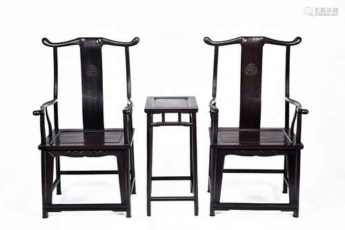 A set of hardwood yoke back armchairs and stand