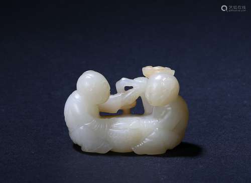 A white jade 'two boys' carving