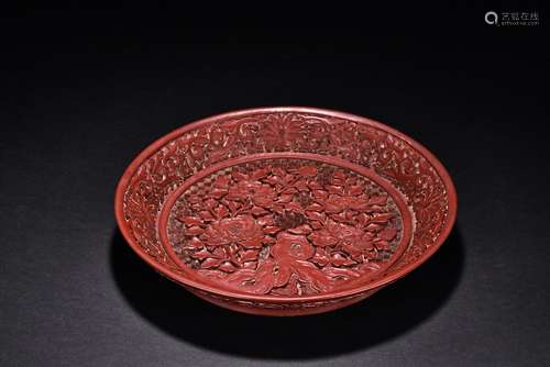 A cinnabar lacquer 'peony' dish