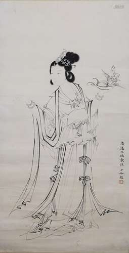 Feng Zhonglian: ink on paper 'beauty' painting