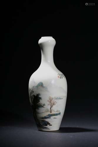 Zhang Zhitang: famille rose 'landscape' garlic-mouth vase