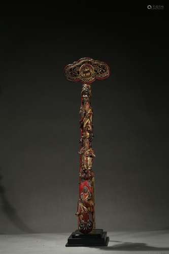 A painted lacquer wood 'immortals' ruyi scepter