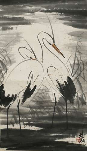 Lin Fengmian: color and ink 'crane' painting