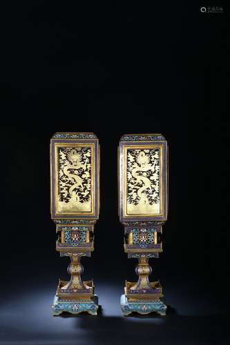 A pair of cloisonne enamel gilt-painted lanterns