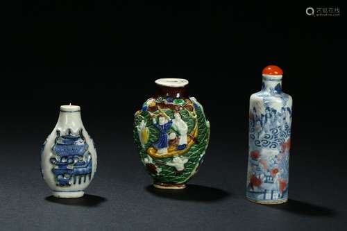 A set of three ceramic snuff bottles