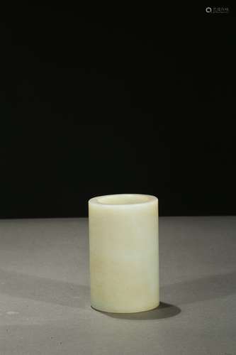 A white jade cylindrical burshpot