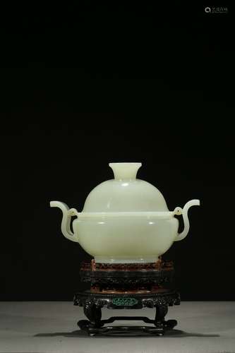 A white jade cover censer with zitan stand