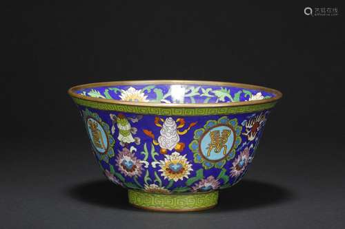 A cloisonne enameled 'Shou' bowl