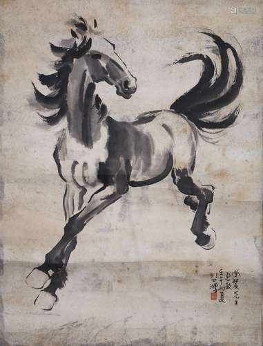 Xu Beihong: ink on paper 'Galloping Horse' painting