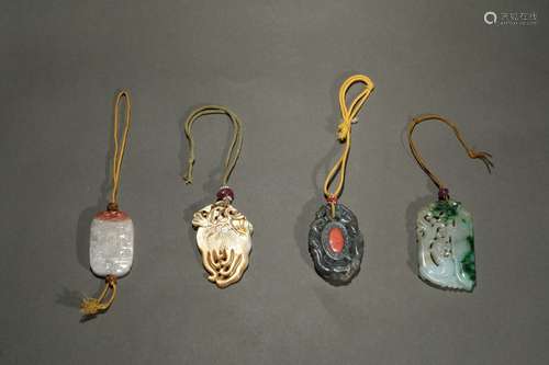 Group of jadeite, agate, coral, mother of pearl pendants