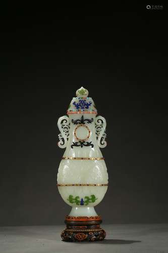 A white jade gems-inlaid vase