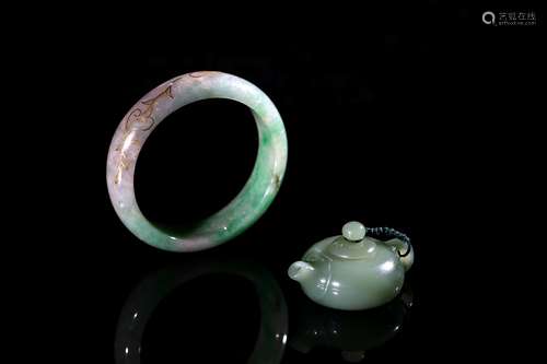 An Gold-Wire Jadeite Bangle And Teapot