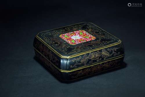 A lacquered cloisonne enamel inlaid square box