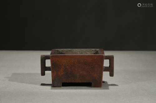 A bronze rectangular incense burner censer