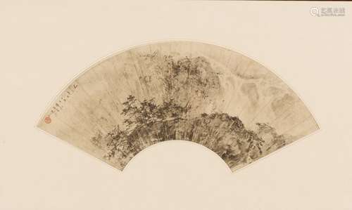 Fu Baoshi: ink on paper 'landscape' fan painting