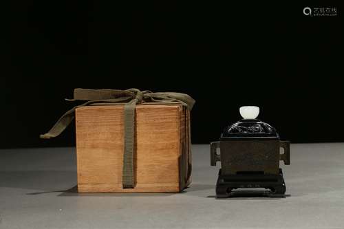 A bronze rectangular censer with stand