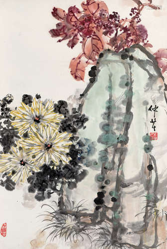 穆仲芹 菊花 立轴 纸本设色